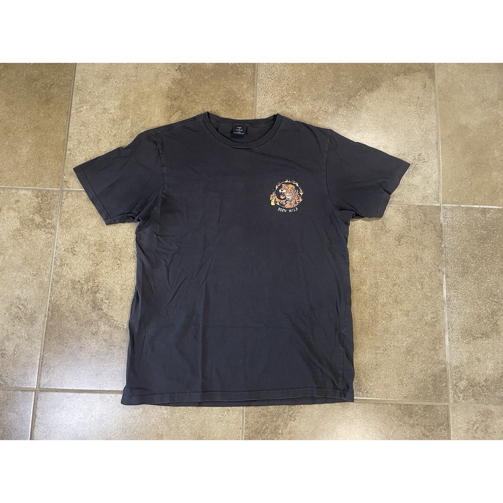 T Bar x Cotton On T-Shirt Mens Size L Fade Black Born Wild Tiger Streetwear